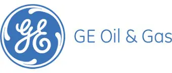 A blue and white logo of ge oil