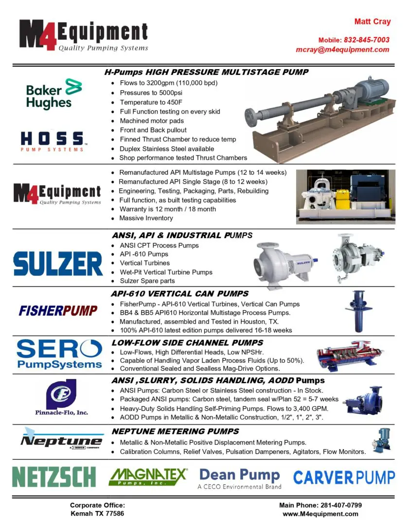 Pumping systems and equipment specifications document.