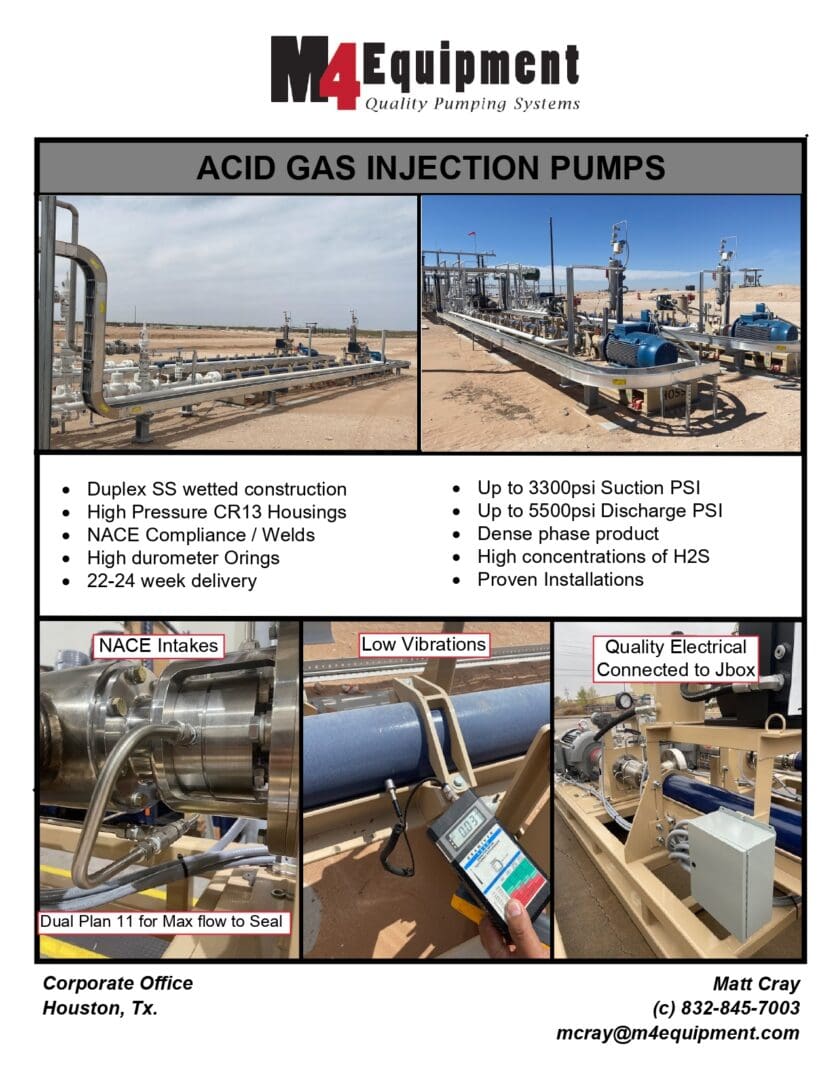 Acid gas injection pumps with technical details.