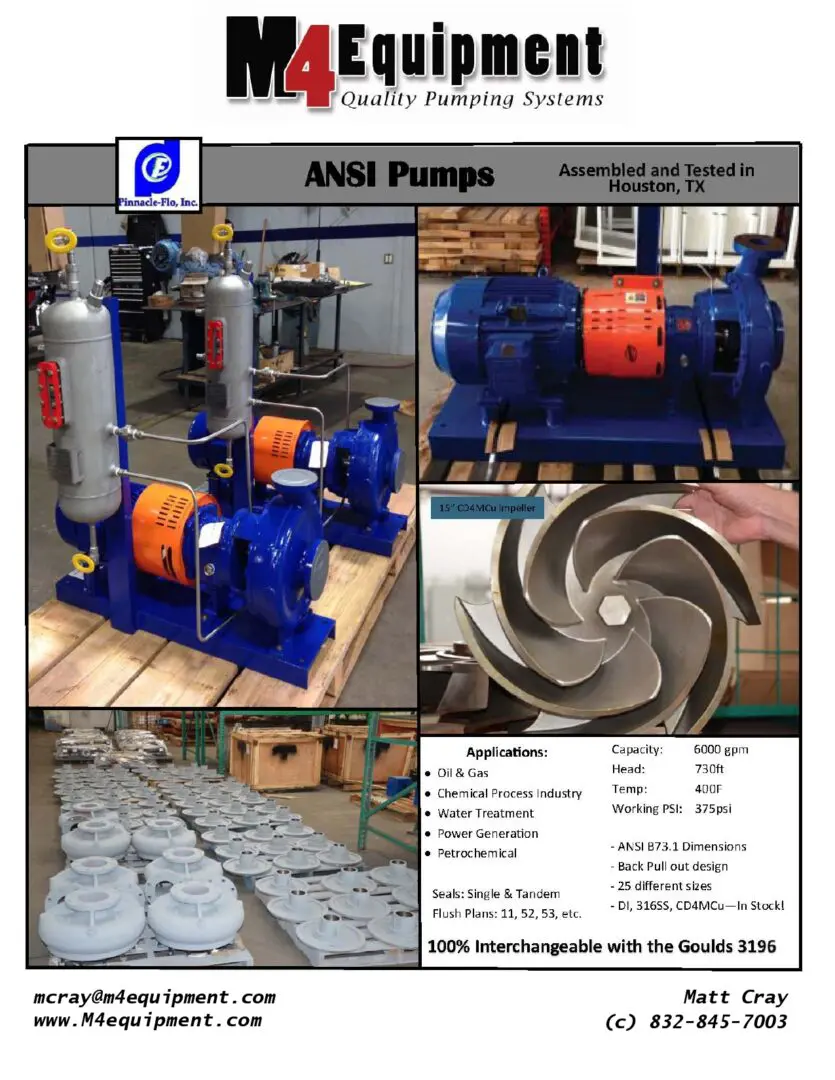 ANSI pumps and components for various applications.