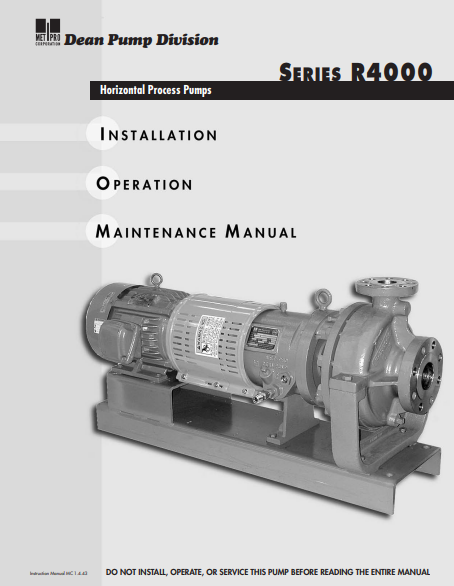 Installation, operation, maintenance manual for pump.